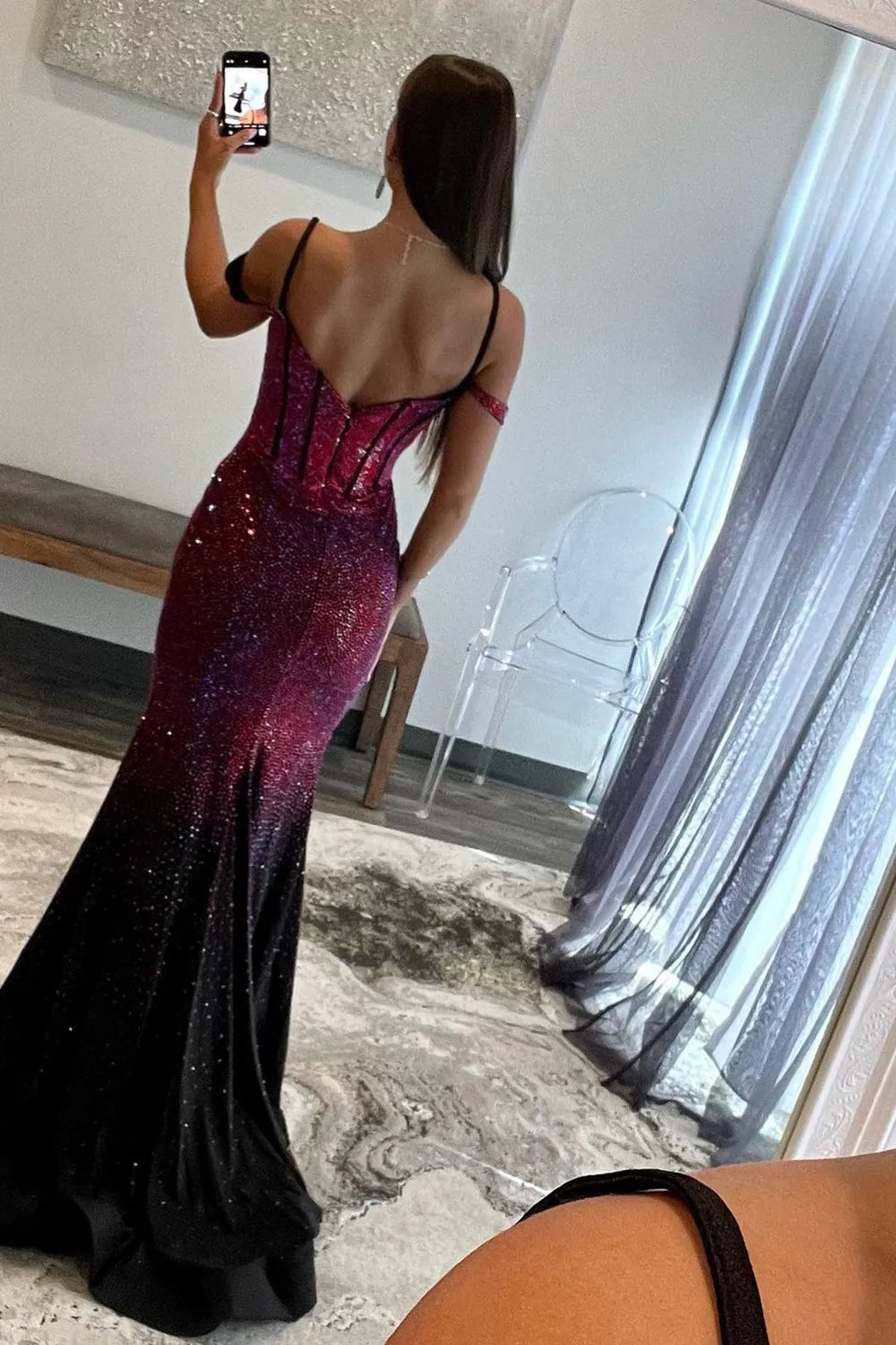 Wholesale Luxurious Burgundy Mermaid Off The Shoulder Long Corset Beaded Prom Dress prom dresses with long sleeves